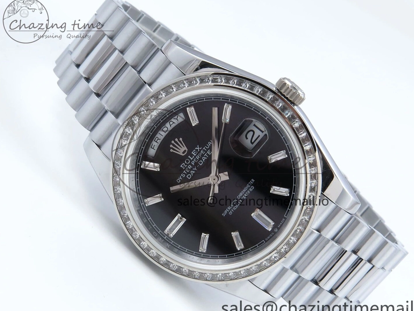 on QF 40 Edition Bracelet (Gain 1:1 DayDate Black V5 Best A2836 Crystal SS Bezel Dial Diamonds President Weight) 0315